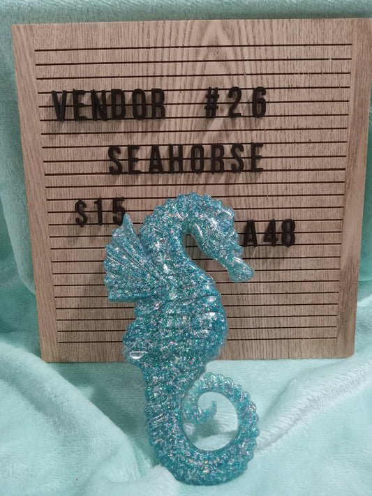 Turquoise Glitter resin Seahorse wall hanging