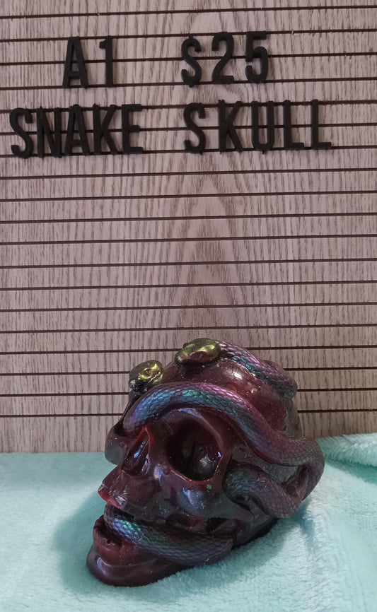 Resin Skull with Metallic Snakes